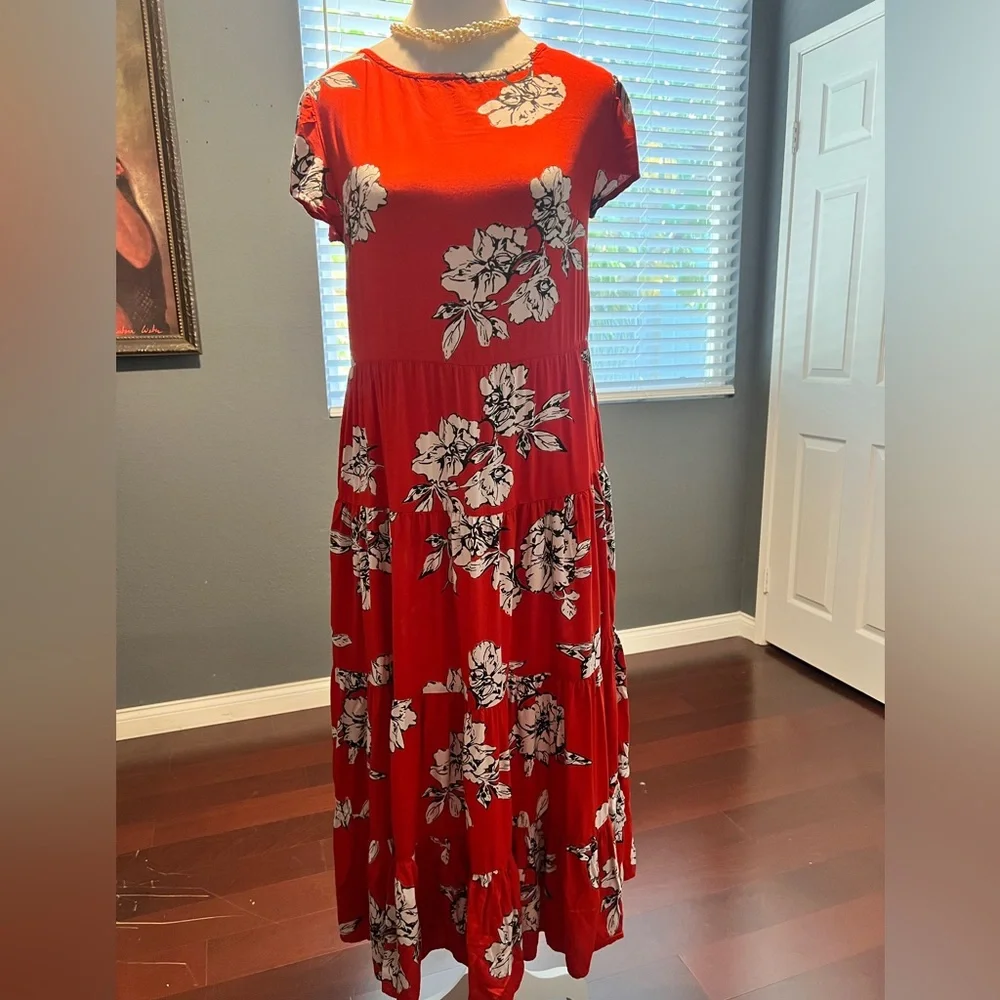 Free People Red Rita Tiered Dress With Pockets. In EUC. Size XS